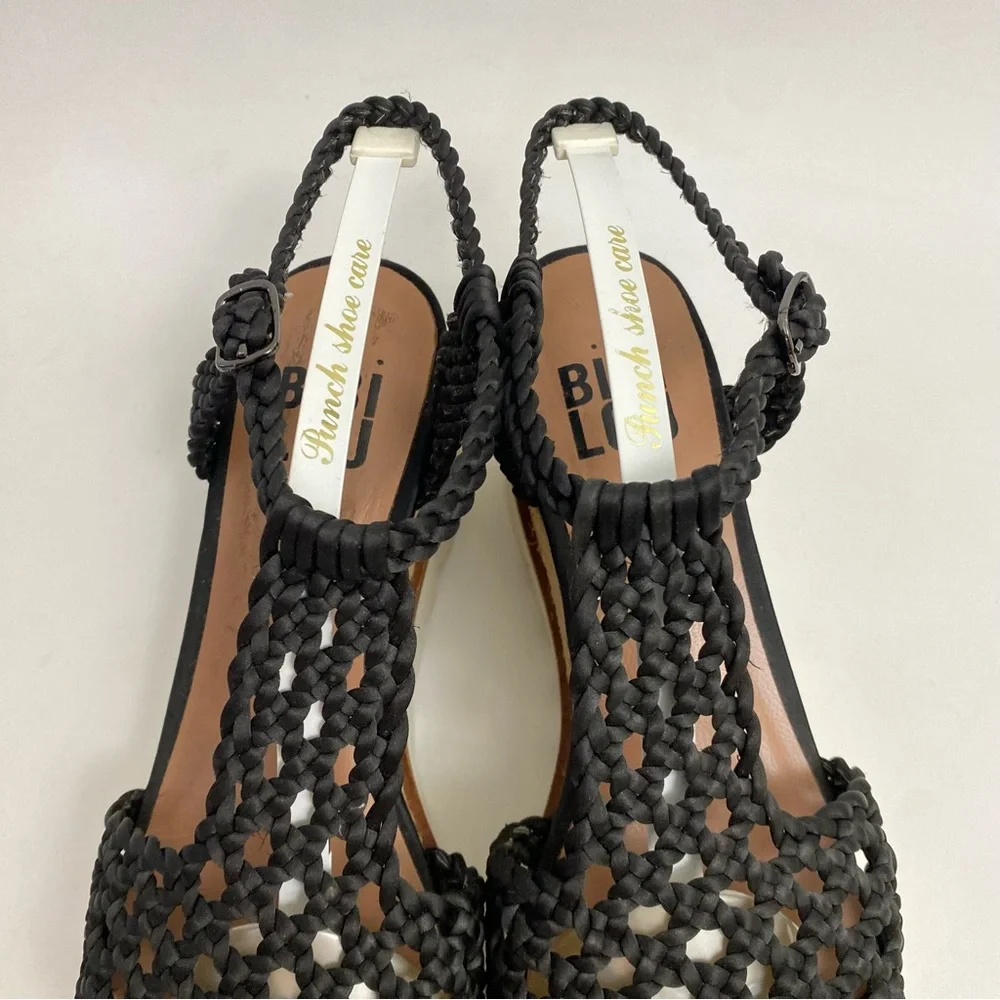 BIBI LOU Platform Sandals 7 - 7.5 / 38 Black Woven Ankle Strap Open Toe Wedge - Picture 8 of 16